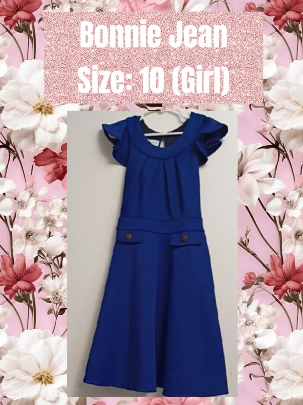 Bonnie Jean Royal Blue Flutter-Sleeve Fit-and-Flare Dress